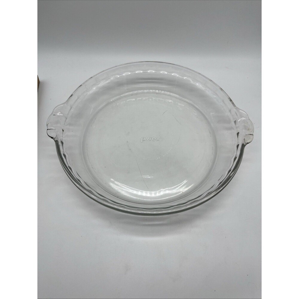 Pyrex Glass Baking Pie DISHPAN 229 9.75” SCALLOPED EDGES With Handles